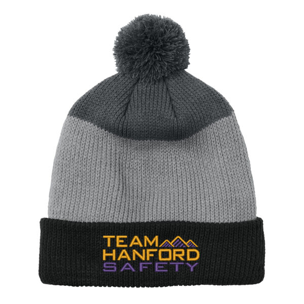 THS embroidered  - Cozy Striped Pom Beanie Thumbnail